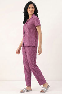 Zivame Mixed Fruit Buttersoft Knit Poly Pyjama Set - Red Violet — thumbnail 4